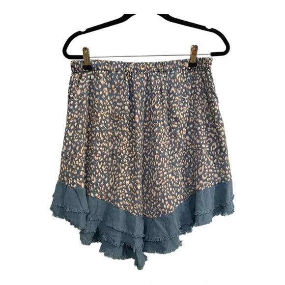 Umgee Leopard Print Mini Skirt Blue Linen Blend Size Large - Picture 3 of 8